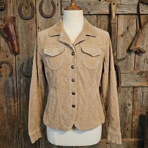 Live A Little Tan Corduroy Jacket Womens Large Stretch Button Front Western Y2K